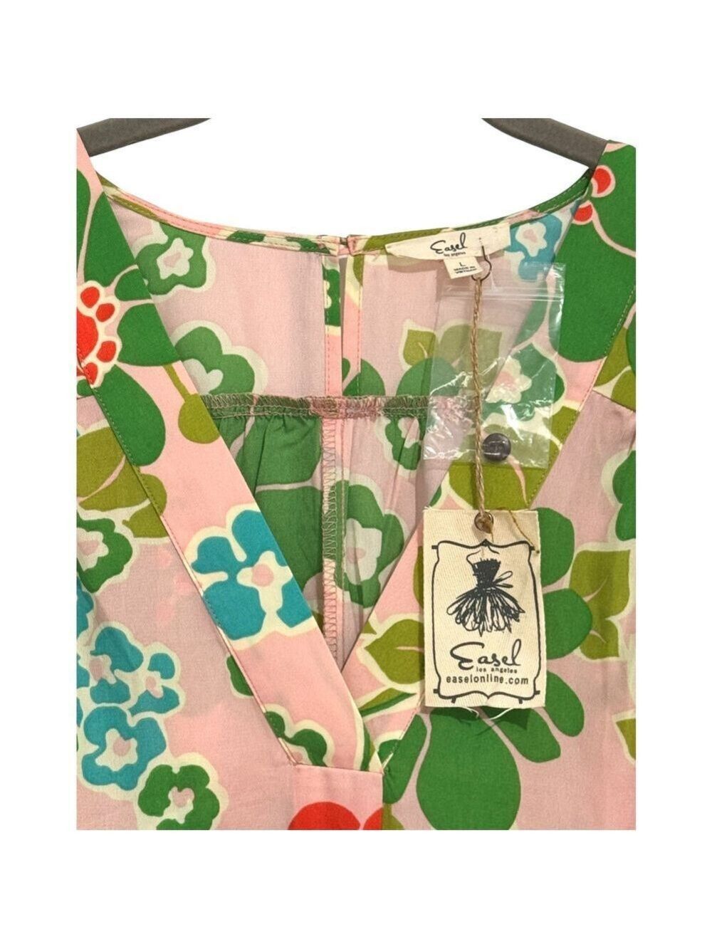 NWT Easel Los Angeles Sz L Floral Tropical Print Pink Blossom Maxi Dress NEW - Picture 3 of 11